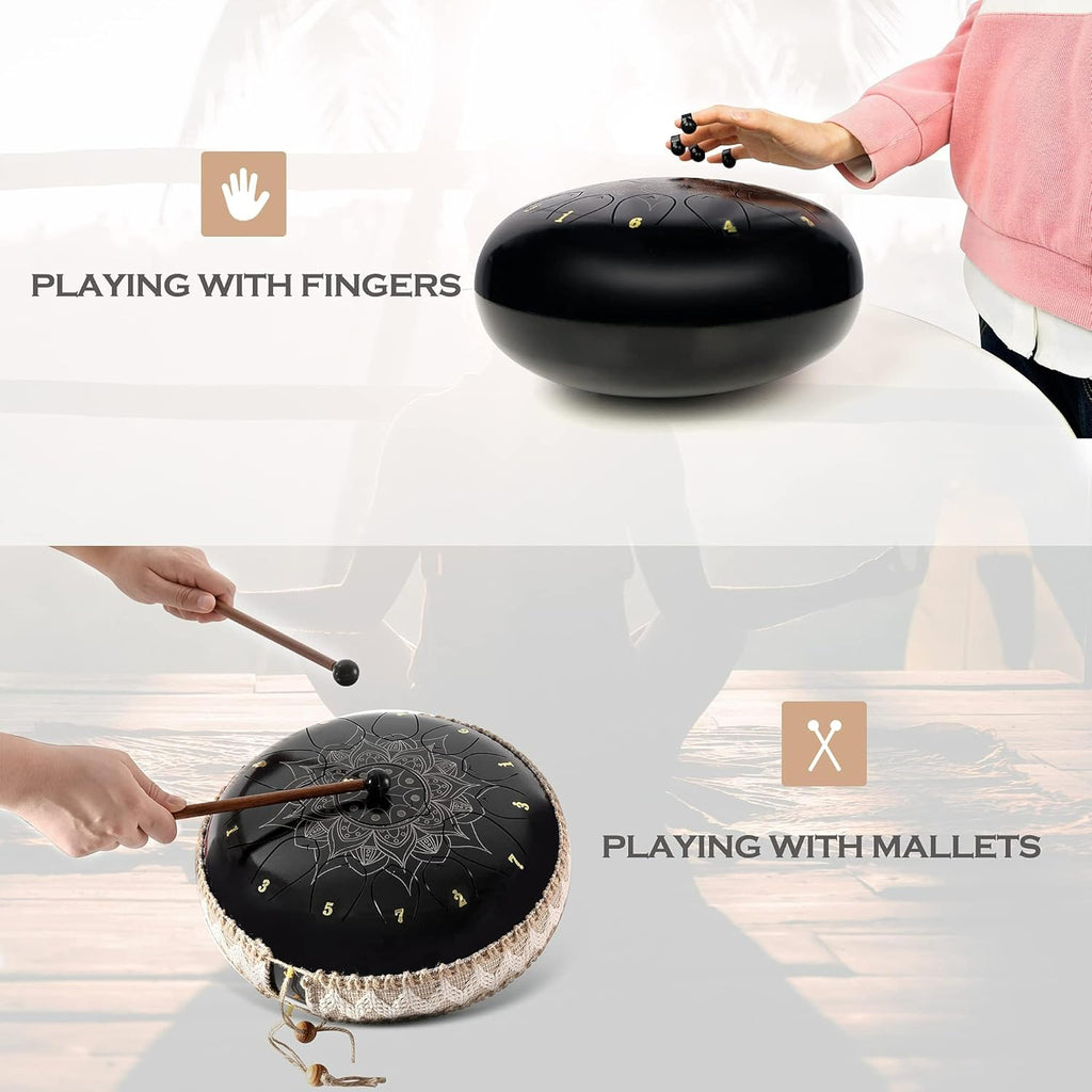 Lexington Steel Tongue Drum Kit 13 Notes 12 Inch C Major with Lotus Pattern, Black R100928