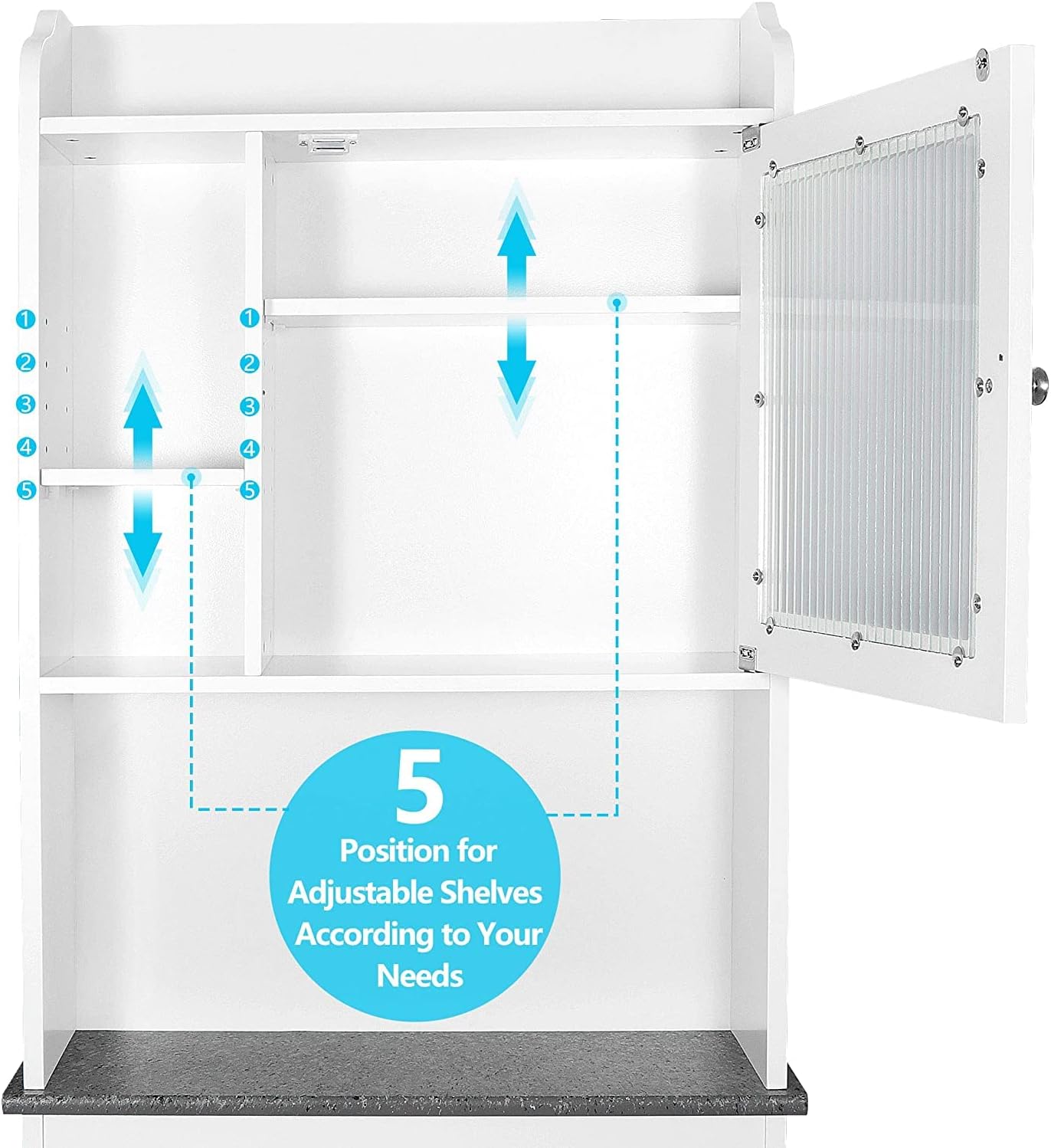 Over Toilet Bathroom Organizer 4-Tier Storage Cabinet with Glass Door D1711