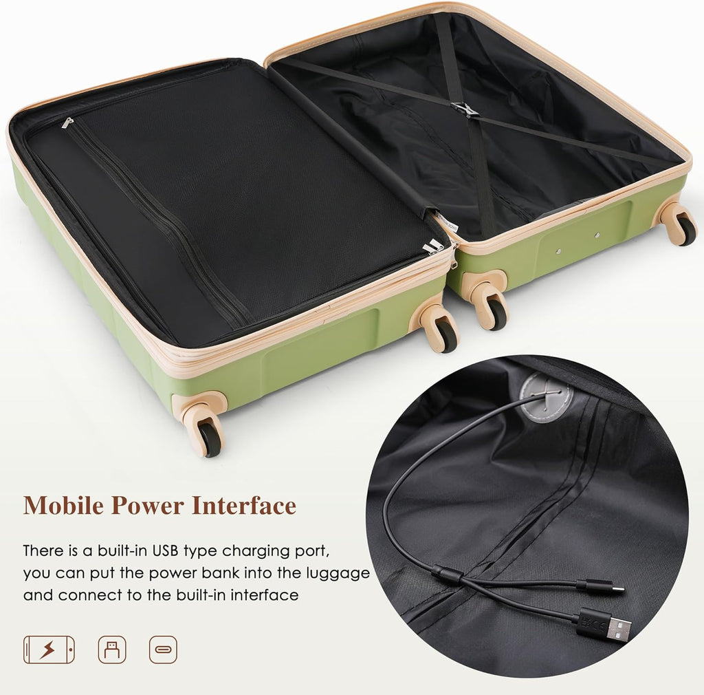 Merax Luggage Set of 3, ABS Hard Shell with Spinner Wheels, Light Green V758