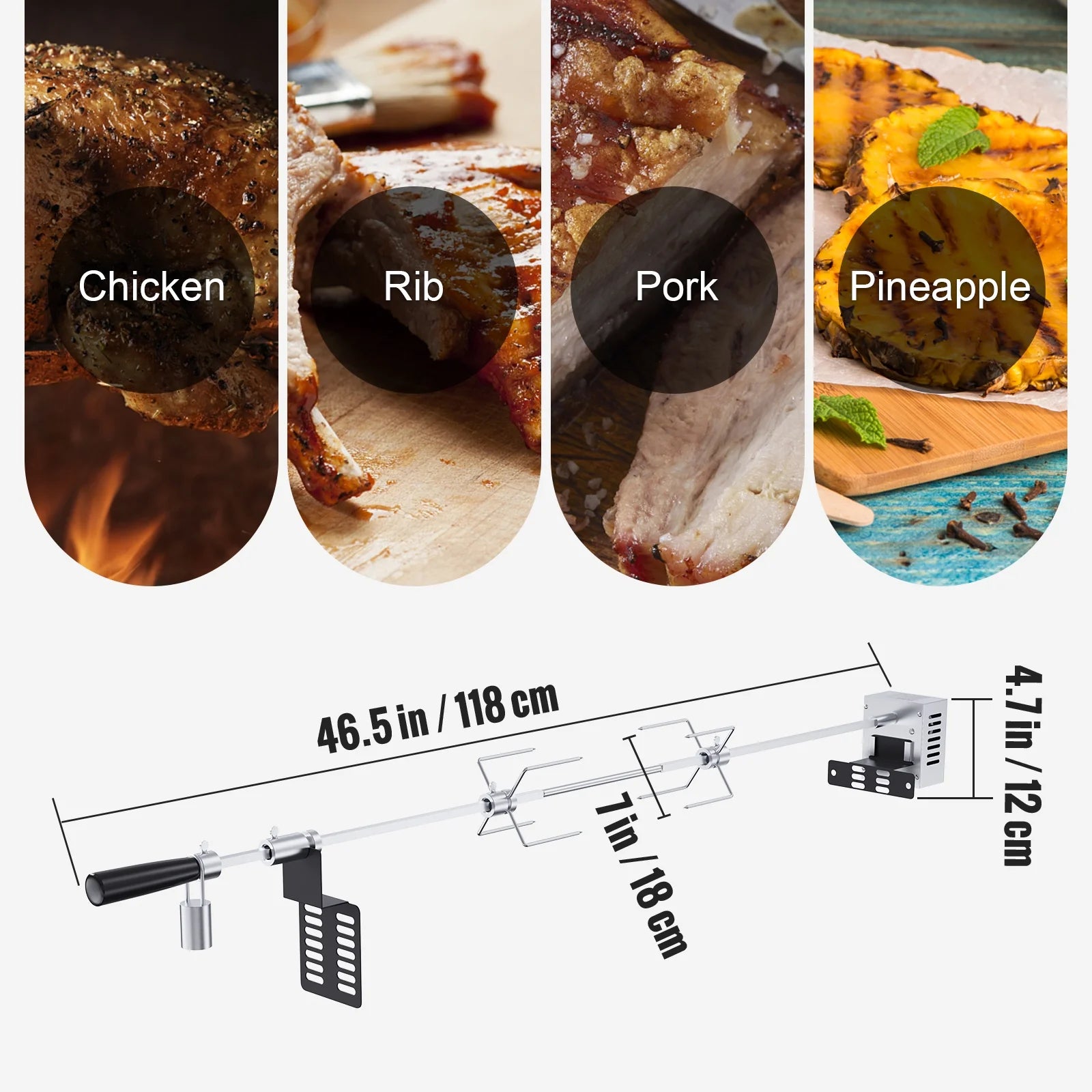 SKYSHALO Universal Grill Rotisserie Kit BBQ Roaster Spit Rod Motor L413286