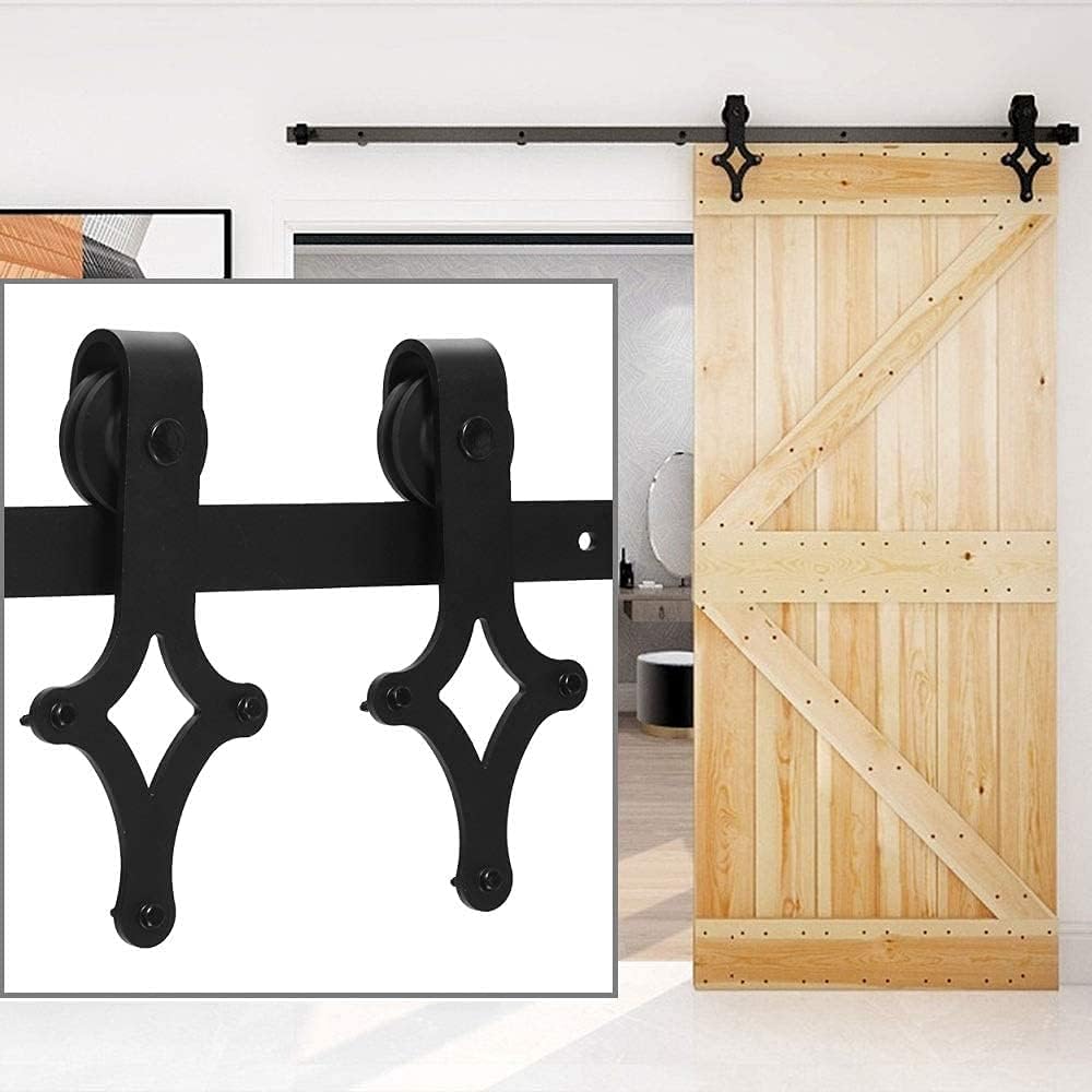14FT Sliding Barn Door Hardware Kit, Heavy Duty, Smoothly and Quietly, Easy to Install, Fit 84" Width Single Door Panel, Rhombus Style Black