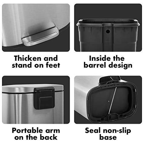 FDW Trash Can 60L Stainless Steel Step Trash Can with Inner Buckets X806667