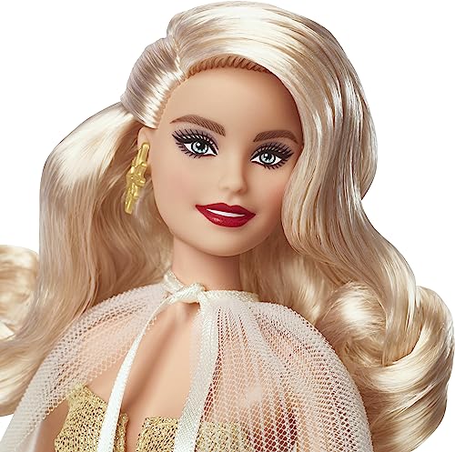 Barbie Signature 2023 Holiday Doll, Black Hair Golden Gown, Collectible with Stand & Certificate Y6212