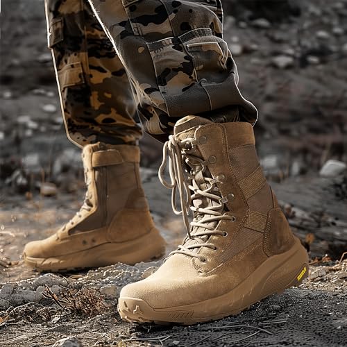 NORTIV 8 Men's Tactical Military Work Boots Side Zipper Leather Lightweight 8 Inches S851