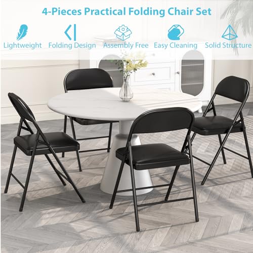 Folding Chairs with Padded Cushion and Back, 4 Pack, Black Q60523