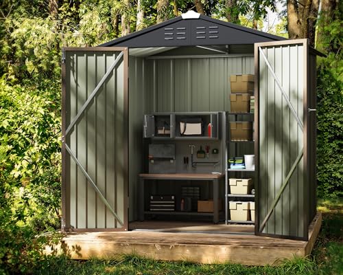 Greesum Outdoor Storage Shed 6 x 8 ft Metal Garden Utility Tool Shed with Lock, Brown U409