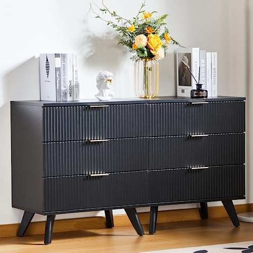 Fluted 5 Drawers Dresser for Bedroom, Wooden Tall Storage, Walnut L1075
