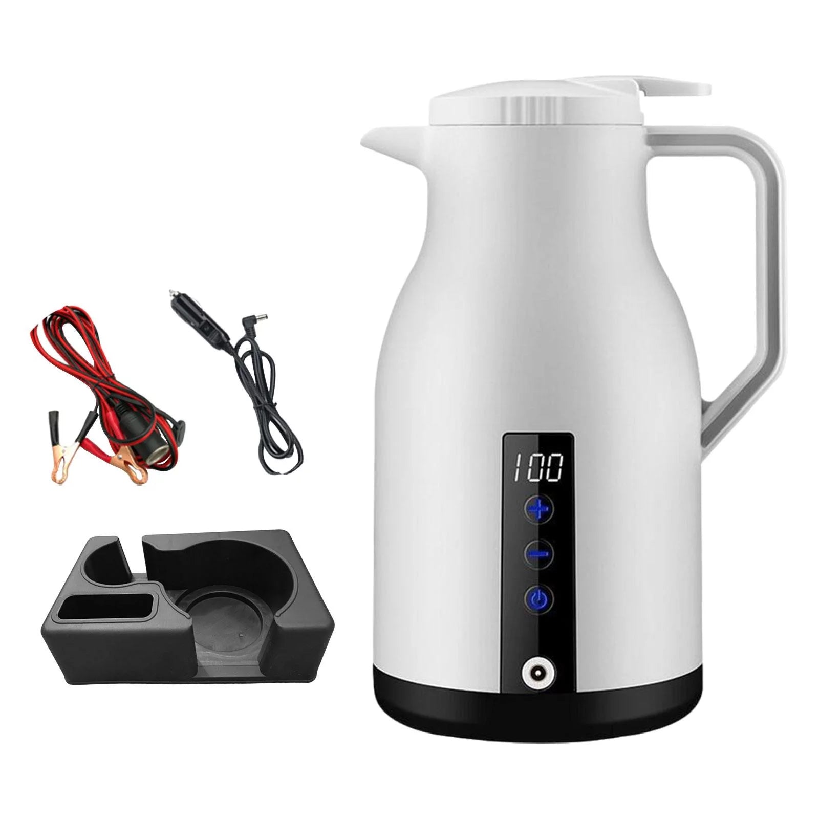 Portable Electric Car Kettle for Tea Milk, White with Base G4114