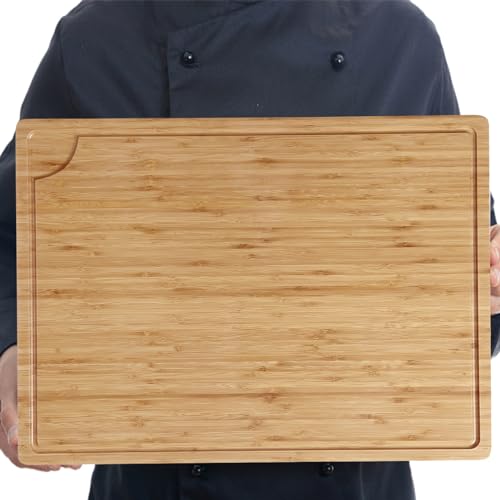 Extra Large Bamboo Wood Cutting Board, 30 x 20 Inch Kitchen Wooden Chopping Board with Juice Groove, Reversible Butcher Block Cutting Board for Meat, Turkey Carving