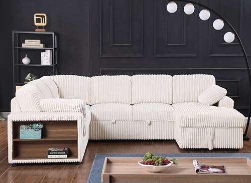 L-Shaped Pull Out Sleep Sofabed with Storage Chaise, Chenille Upholstered X30892