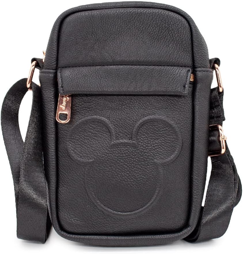 Buckle Down Disney Bag, Cross Body, Mickey Mouse Head Embossed, Black, Vegan Leather