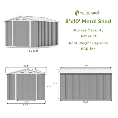 Patiowell 3 x 3 FT Outdoor Storage Shed with Sloping Roof, Grey F27529