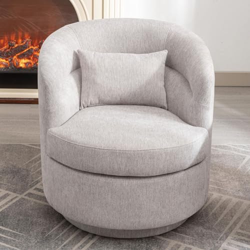 CANMOV Swivel Accent Chair 360 Degree Round Barrel Chair with Pillow, Grey I257