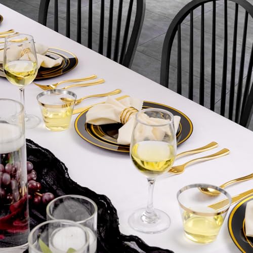 bUCLA 300PCS Gold Disposable Dinnerware Set - White and Gold Plastic Plates for Party S185
