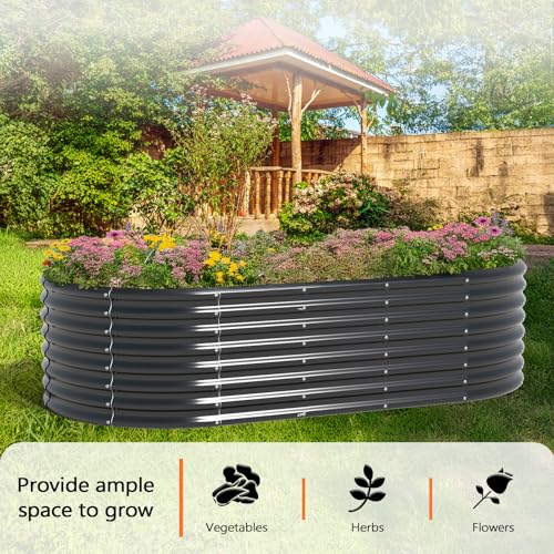 VINGLI 8x4x2ft Galvanized Raised Garden Bed, Oval Planter Box, Black M68155