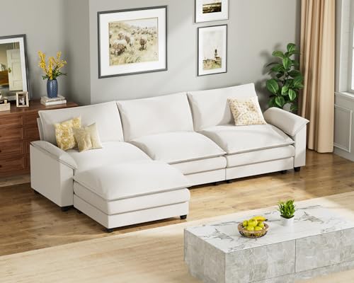 Homall 119" Modular Sectional Sofa with Reversible Ottoman, Light Grey V97154