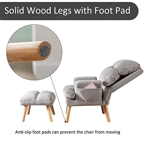 INZOY Accent Chair with Ottoman, Velvet Fabric, Beige X279