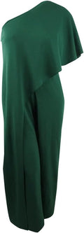 Adrianna Papell Women's Petite Draped One-Shoulder Jumpsuit (0P, Dusty Emerald)
