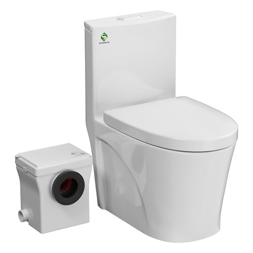 SUPERFLO Macerating Toilet System with Macerator Toilet Pump & One Piece Toilet Bowl,600W Upflush Toilet for Basement Pump to V26.2- H262 Feet