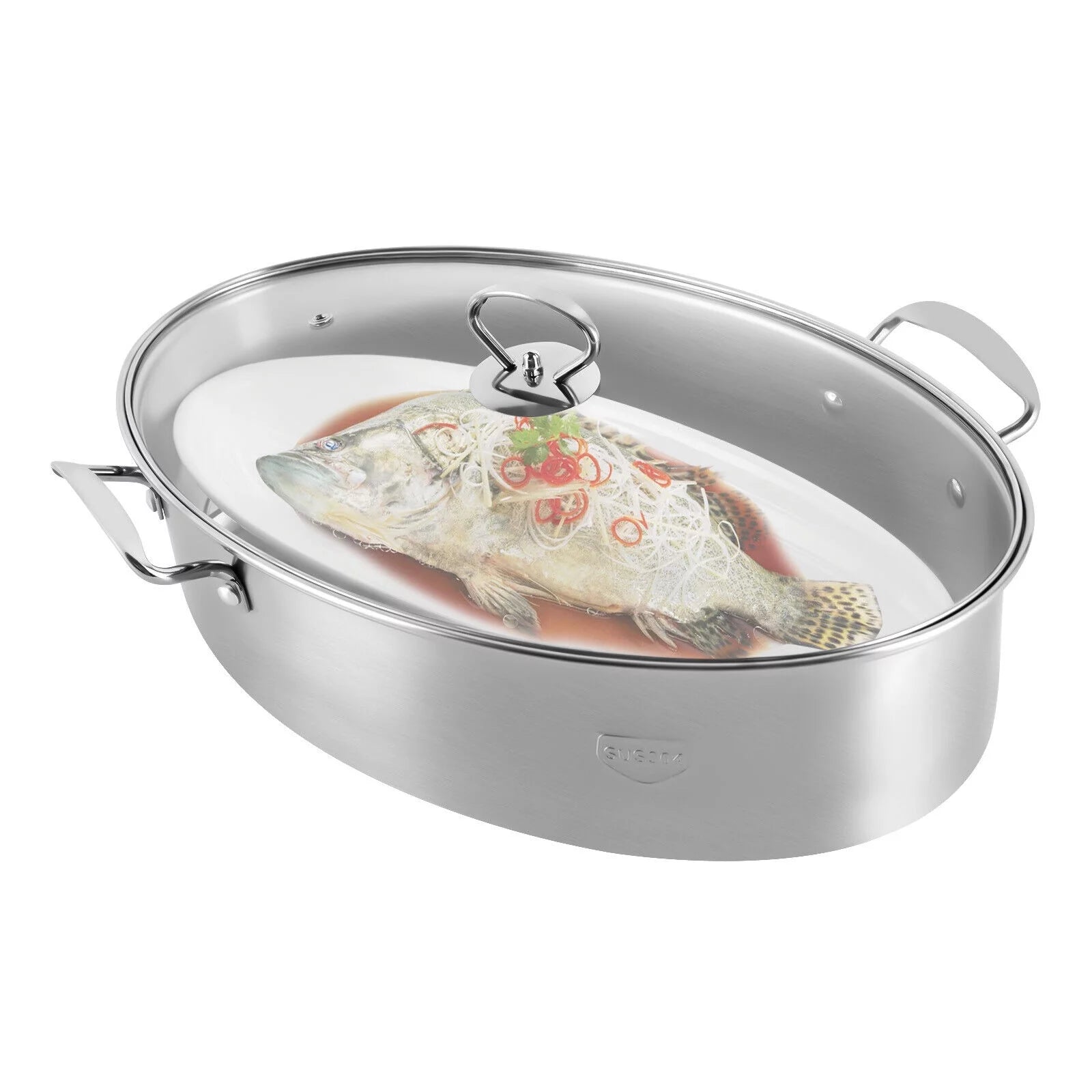 ZhdnBhnos Stainless Steel Fish Steamer with Glass Lid L7059