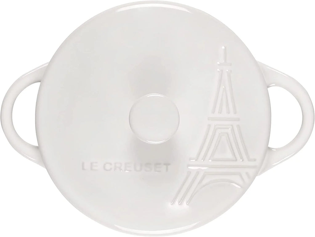 Le Creuset Stoneware 8 oz Eiffel Tower Mini Round Cocotte White S818