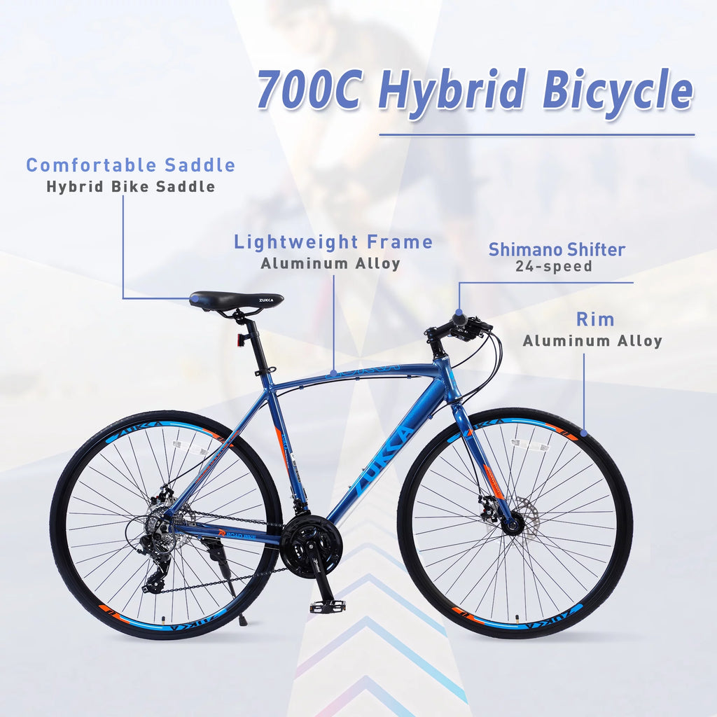 24in Hybrid Road Bike 24 Speed Disc Brakes Lightweight Commuter Bike B213415
