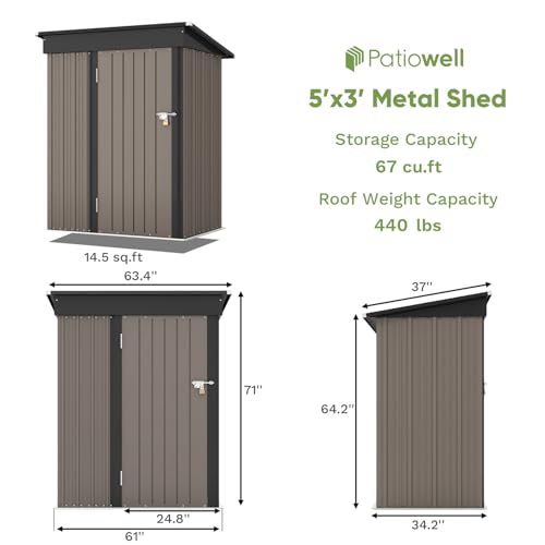 Patiowell 5x3 FT Outdoor Storage Shed with Sloping Roof and Lockable Door, Brown L4971