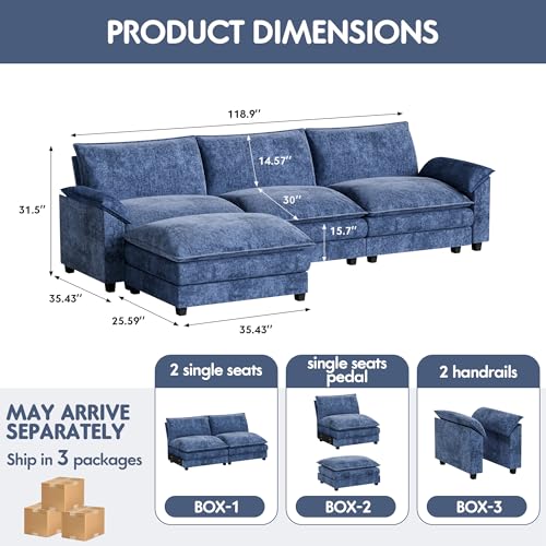 Homall 119" Modular Sectional Sofa with Reversible Ottoman, Light Grey V97154