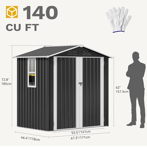 DWVO 6x4ft Metal Outdoor Storage Shed with Window, Lockable Steel Garden Shed S892