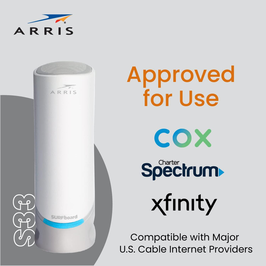 ARRIS S33 DOCSIS 3.1 Cable Modem, 2.5 Gbps, White H478
