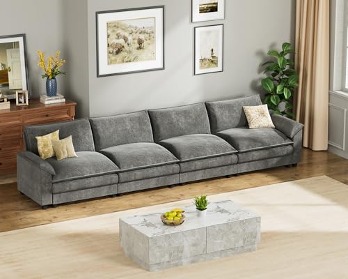 Homall 119" Modular Sectional Sofa with Reversible Ottoman, Light Grey V97154