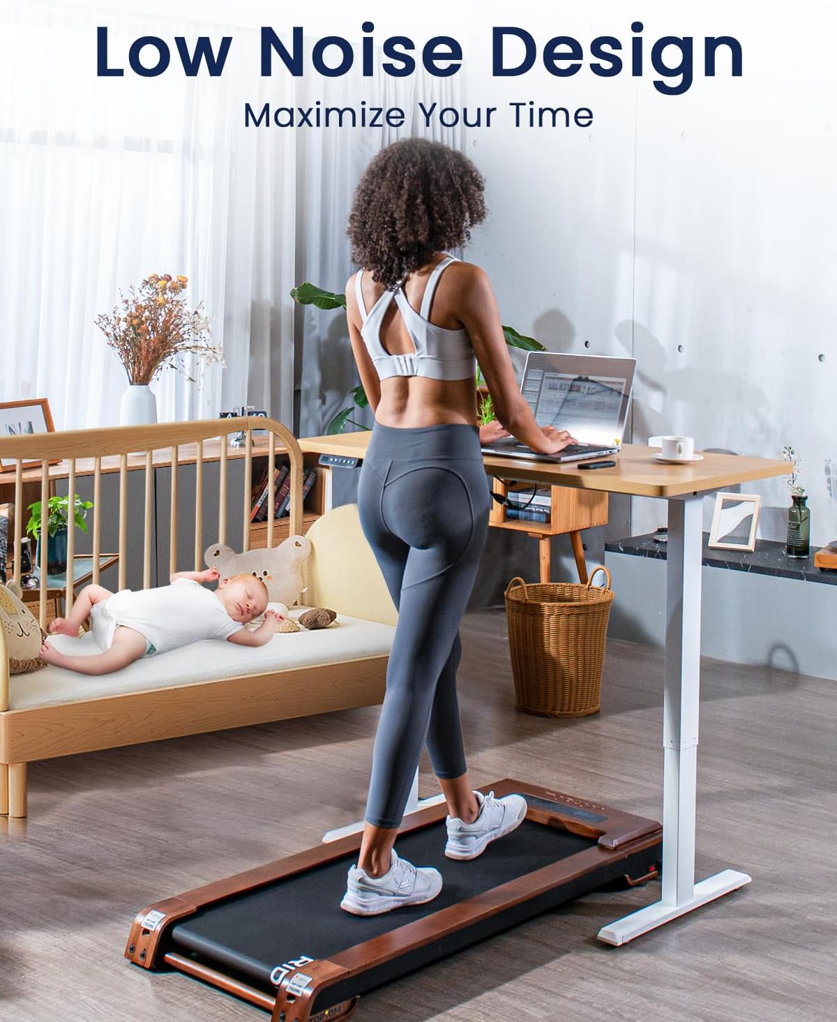 Under Desk Treadmill Wood Walking Pad with Remote Control P8307