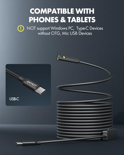 Anykit Dual Lens USB Borescope Camera with 8 LED Lights, 16.5ft Semi-Rigid Cable, IP67 Waterproof R109933