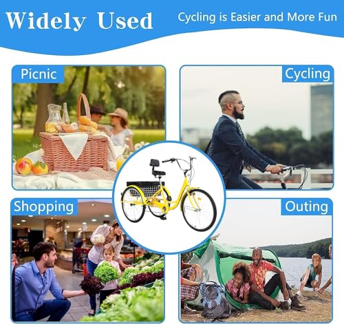 Adult Tricycle 24in 3-Wheel 7-Speed Cruiser Trike with Basket and Backrest for Seniors P61529