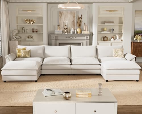 Homall 119" Modular Sectional Sofa with Reversible Ottoman, Light Grey V97154