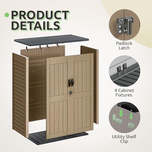 GOOBED Vertical Outdoor Storage Shed, 59 cu ft Lockable Waterproof Tool Organizer, Brown L70366