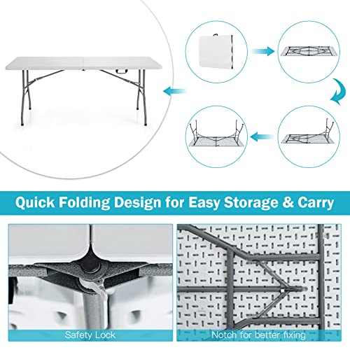 GYMAX 6FT Folding Table, Portable Lightweight Camping Table with Carry Handle Q62396