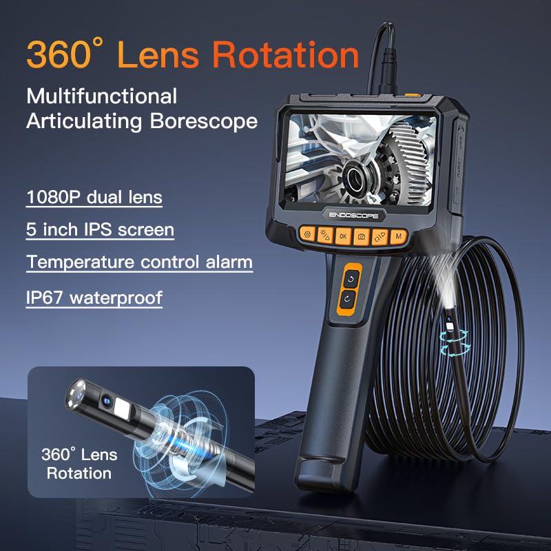 Borescope Inspection Camera with Light, 4.3 inch IPS Screen, IP67 Waterproof F27071