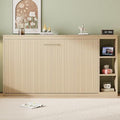 Full Murphy Bed with Storage Shelves,Wood Murphy Bed Cabinet with Storage Bookcase,Fold Up Bed Modern Murphy Wall Bed Full Size (White,Full)