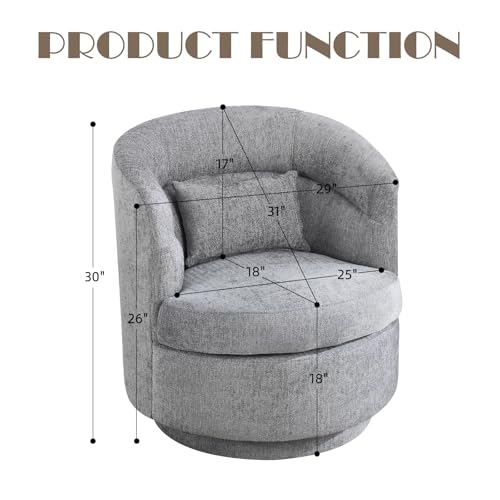 CANMOV Swivel Accent Chair 360 Degree Round Barrel Chair with Pillow, Grey I257