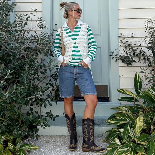 HISEA Rollda Cowboy Boots for Women with Chunky Heel K589