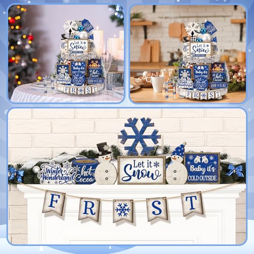 Nuogo 24 Pcs Christmas Tiered Tray Decorations Set with 2 Tier Stand C248