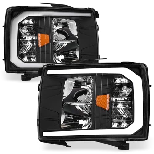 Compatible With Chevy Silverado 1500/2500/3500 HD Switchback Sequential LED Headlights Black Housing A769