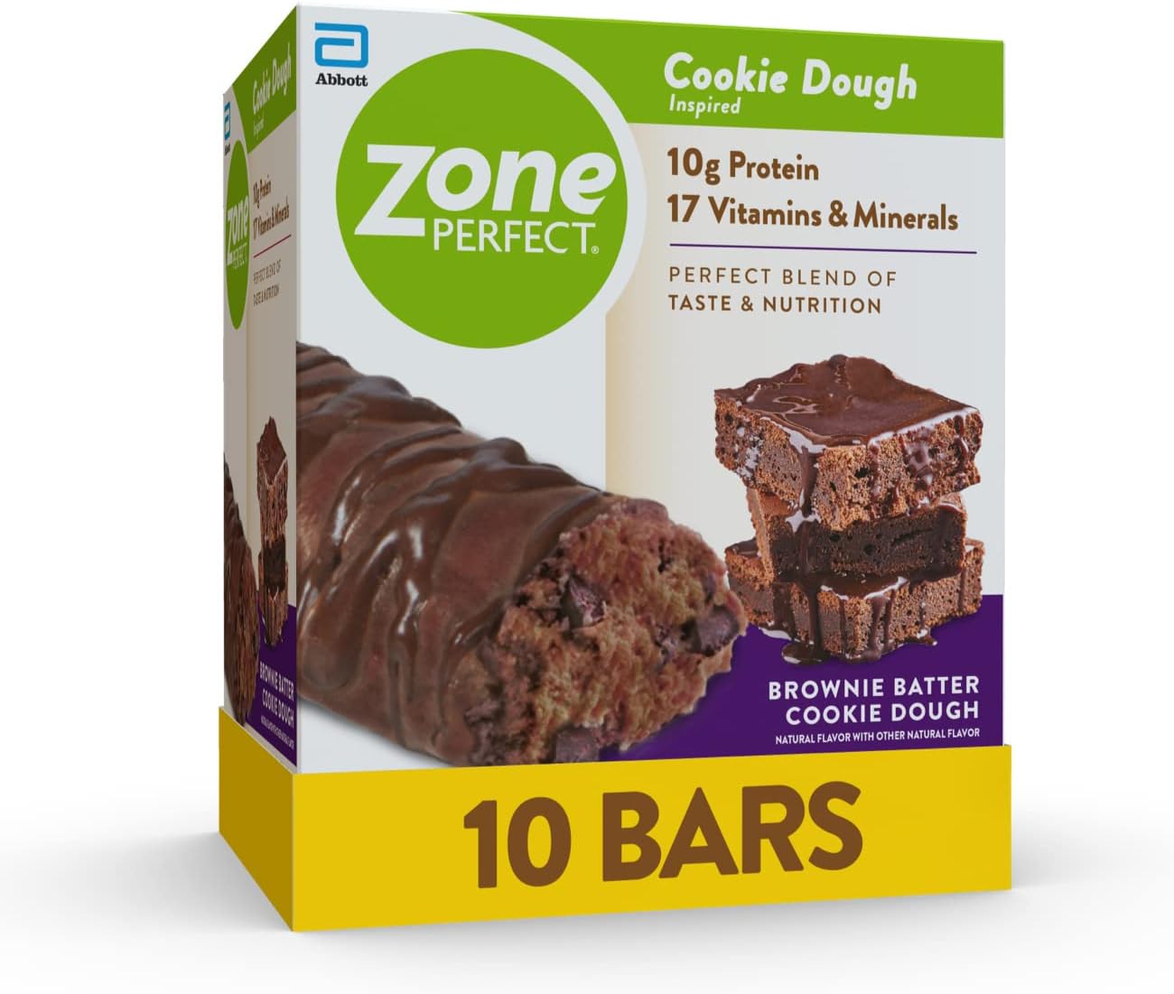ZonePerfect Protein Bars, 16 vitamins & minerals, 11g protein, Nutritious Snack Bar, Brownie Batter Cookie Dough, 10 Count