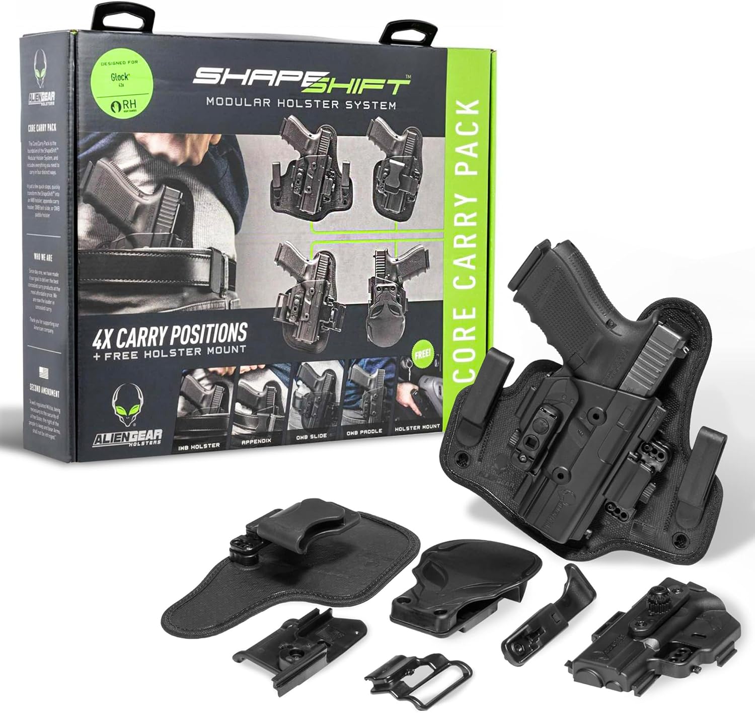 Alien Gear ShapeShift 4 in 1 Holster - IWB, Appendix, OWB Paddle, OWB Belt Slide - Concealed and Open Carry - Tuckable - Right/Left Hand Draw - Gun Holsters - Hidden Hybrid Holster Shield