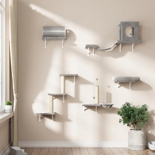 NUNU LAB Wall Mounted Cat Climber Set with House, Tunnel, Scratcher, Black M305