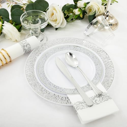 WELLIFE Silver Party Dinnerware Set for 50 Guests, Disposable A689948