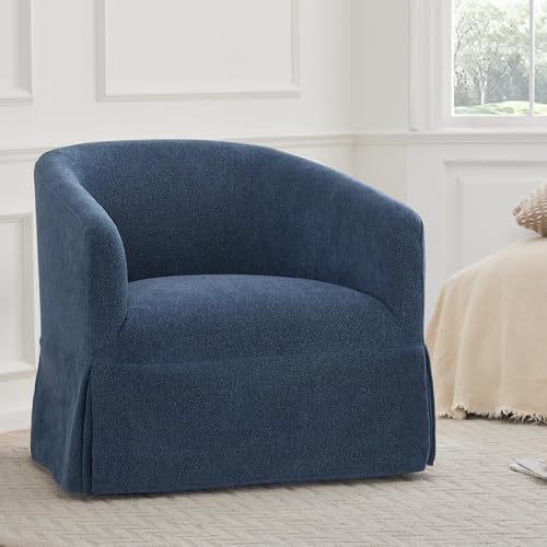 Swivel Accent Chair Set of 2, 360 Degree Linen Fabric Armchair, Cream White Q4822