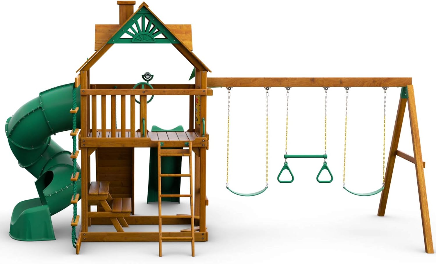 Gorilla Playsets Mountaineer Wooden Swing Set with Two Slides, Brown L164