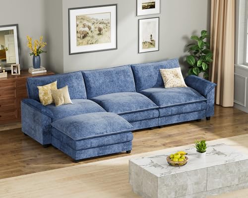 Homall 119" Modular Sectional Sofa with Reversible Ottoman, Light Grey V97154